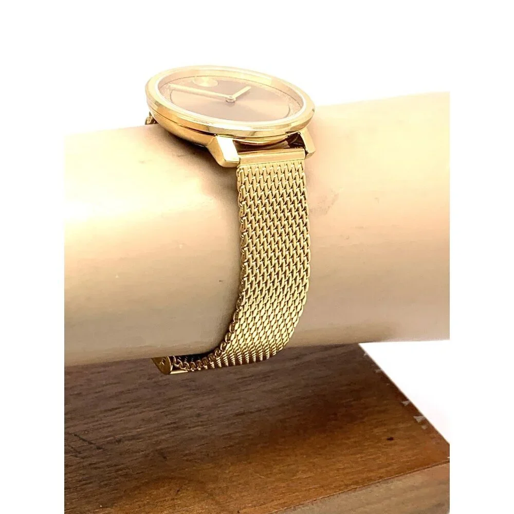 Movado Women's Watch 3600580 Bold Gold Dial Swiss Quartz Steel Mesh Band 34mm